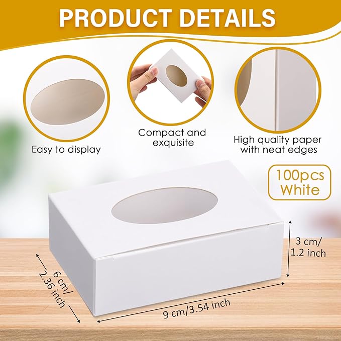 TaoBary 100 Pcs Soap Boxes for Homemade, 3 x 3 x 1.2 Inch Small Paper Gift Packaging Boxes with Window, Gift Wrappers for Soap Packaging Making Party Favor(Oval,White)