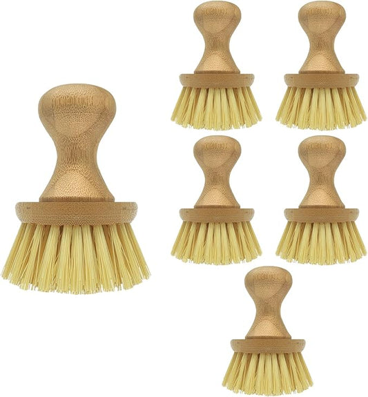 LOLA Vegetable Brush w/Comfort Bamboo Knob, 6 Pack, Durable Poly Bristles, Natural Bamboo, Fibers are Recycled Soda/Water Bottles