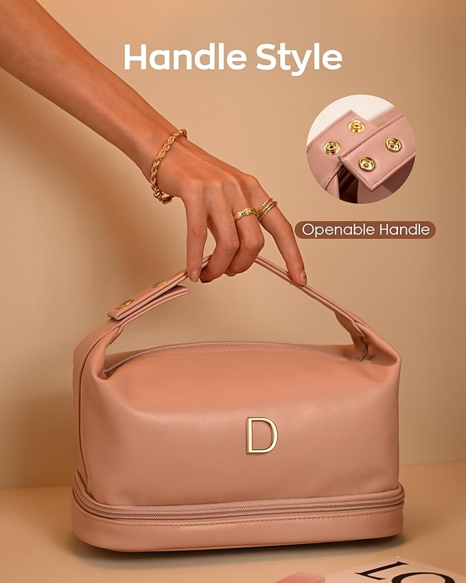 Gift for Mom-Bachelorette Gifts-Makeup Bag Personalized Bags with Handle, Double Layer Cosmetic Bag, Girl Makeup Bags Toiletry Bag with Makeup Brush Organizer-Birthday Gift for Daughter