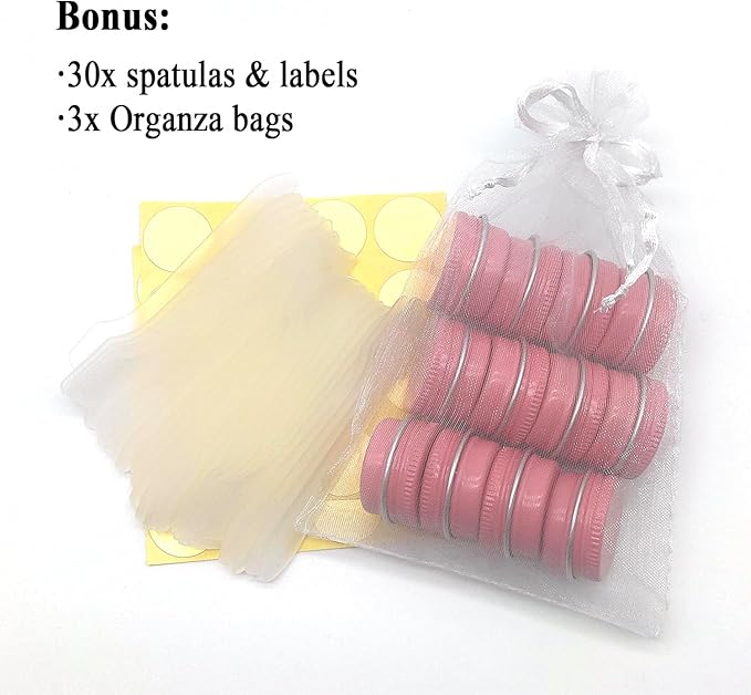 30 pack 5ml Round Lip Balm Tin Cans, 5g Aluminum Makeup Sample Containers with Screw Lid, Empty Pink Metal Tins Pot Storage Travel Tin Jars for Cosmetic, Cream, Candle, Tea, 5 Gram Tins