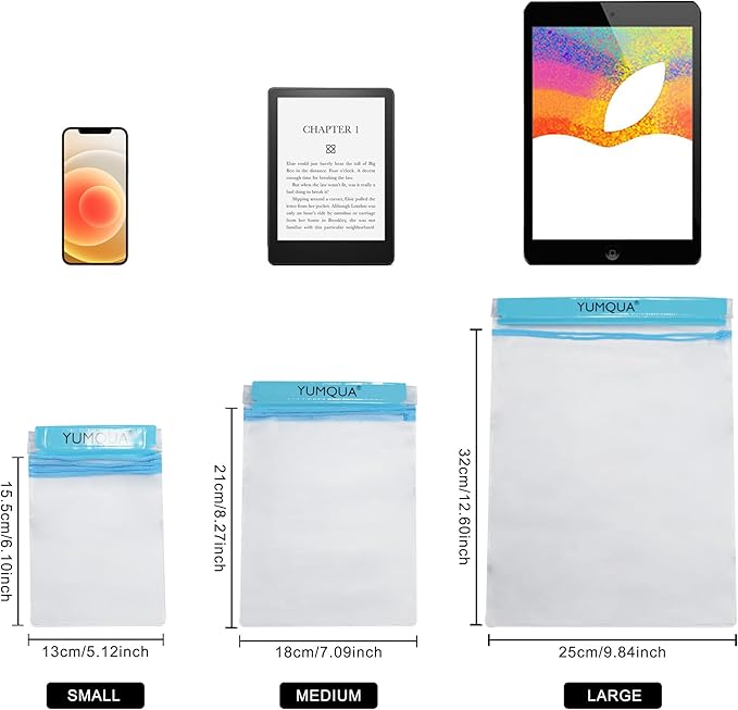 YUMQUA Clear Waterproof Bags, 3PACK Water Tight Cases Water Proof Pouch Small Dry Bags for Camera Mobile Phone Maps Pouch Kayak Military Boating Document Holder