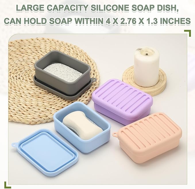 uxcell Shampoo Bar Travel Case, Silicone Leak Proof Soap Bar Case with Draining Layer Soap Container for Traveling, Bathroom, Gym, Camping(4"x2.76"x1.3", Gray)