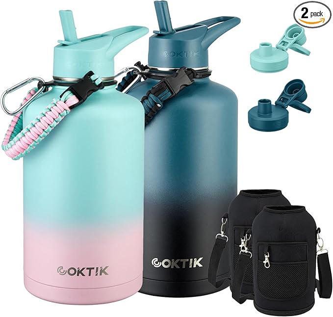 COKTIK 84oz Water Bottle with Straw - Triple Insulated Flask, 48hr Cold Retention Large Water Bottle, Leakproof Water Jug for Gym, Hiking, Camping, Outdoor Sports(2 pack,Mix Color)