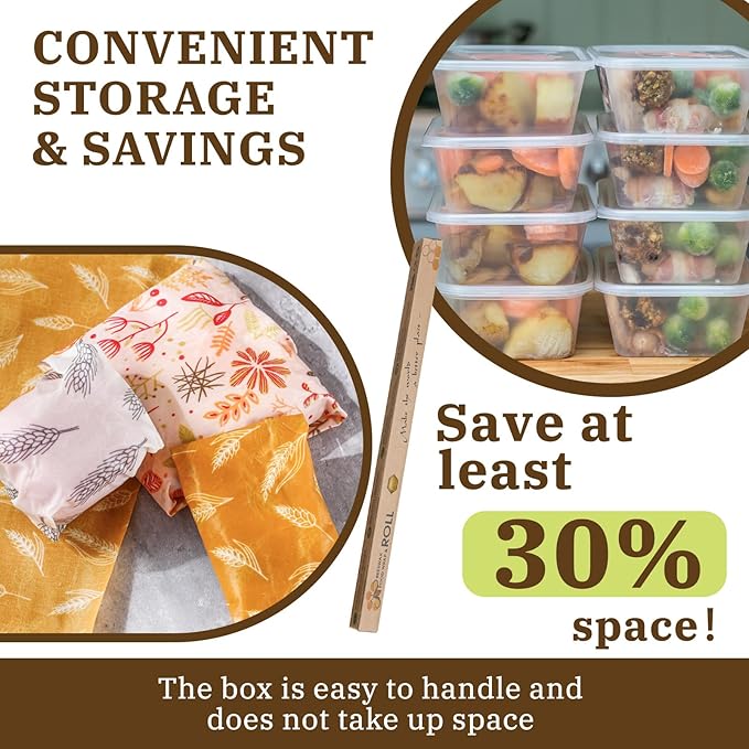 Moukeren 3 Rolls Reusable Beeswax Wrap Roll Bees Wrap "13 x 40" Beeswax Wraps for Food Beeswax Paper Wrappers Cotton Bread Sandwich Wrapper for Kitchen Storage Gifts, 3 Styles(Classic)