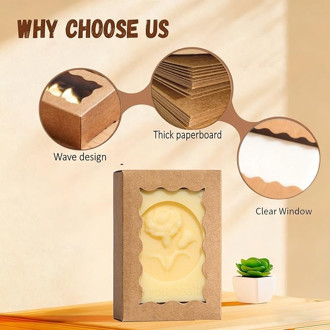 40PCS 3.5x2.36x1.2 inches Kraft Brown Soap Boxes with window, Homemade Soap Packaging Gift Boxes, Small Bakery Boxes for Macarons, Cookies & Candies, Wedding & Birthday Party Favors