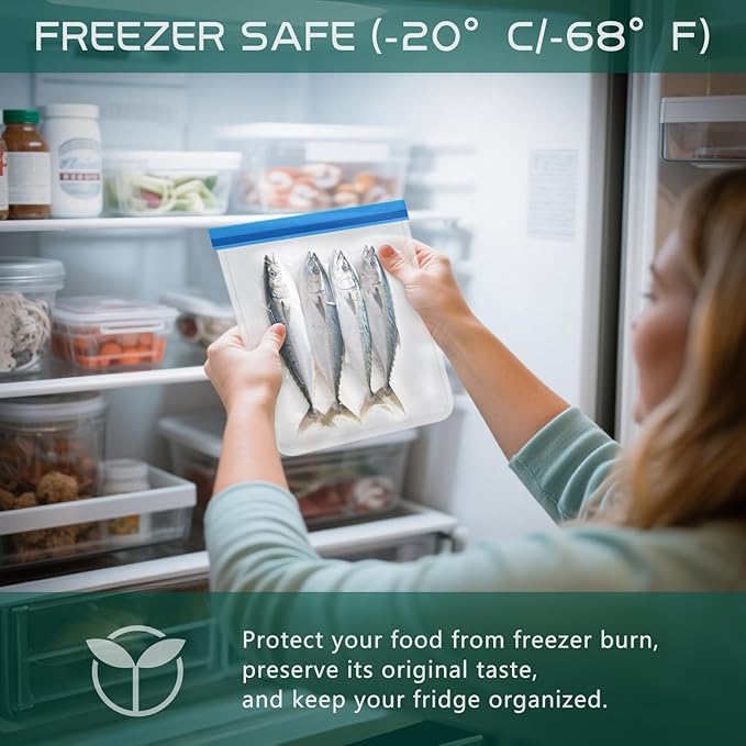 Reusable Food Storage Bags - 10 Pack Freezer Bags - Extra Thick Preservation Bags, Leakproof Silicone Bag for Meal Prep, Kitchen Organization - 2 Gallon 4 Sandwich 4 Snack Bags