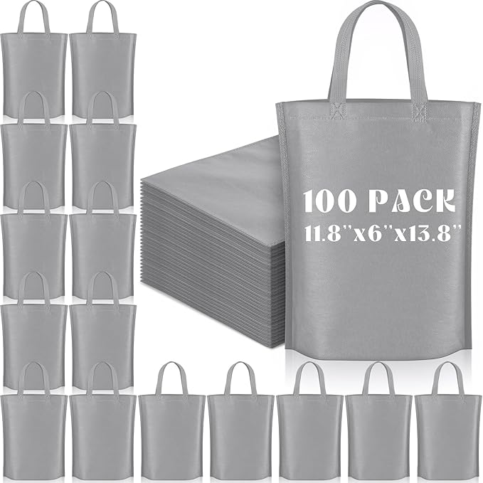 Windyun Reusable Grocery Bags Large Non Woven Shopping Bags with Handle Foldable Portable Tote Carryall Bulk 11.8x6x13.8 Inch