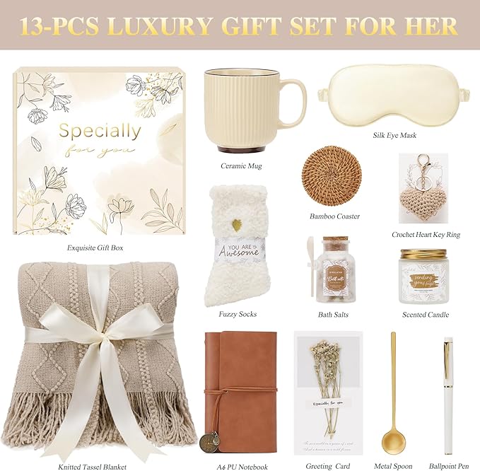 Get Well Gifts for Women Self Care Gift Basket - Birthday Gifts for Women Spa Care Package - Sympathy Inspirational Thinking of You Gift Set for Her Mom Sister Friend Wife Girlfriend (Khaki)