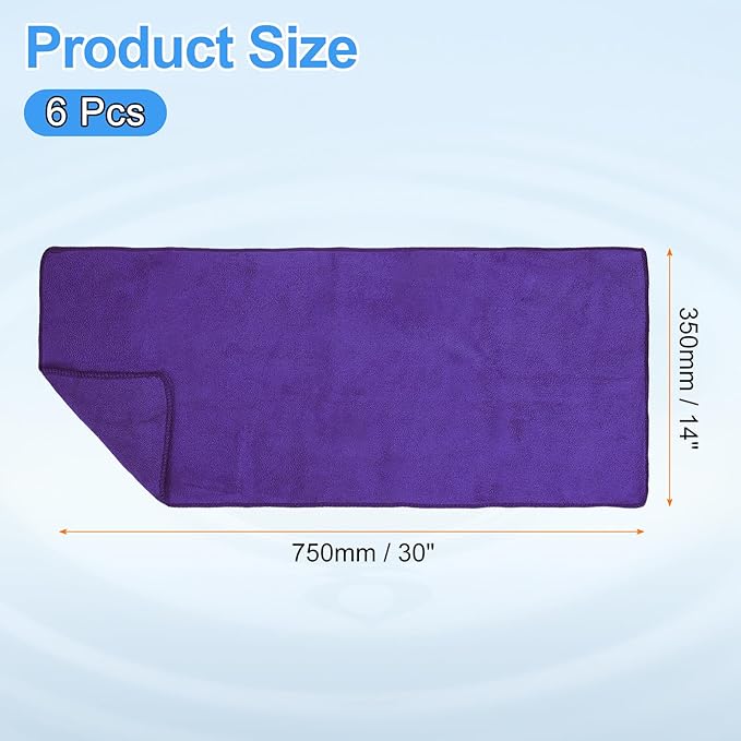 HARFINGTON 6 Pack Microfiber Cleaning Cloth, 30" x 14" Multi-Functional Cleaning Towels Reusable Absorbent Rags for Car Wash Kitchen Household Window Clean, Purple