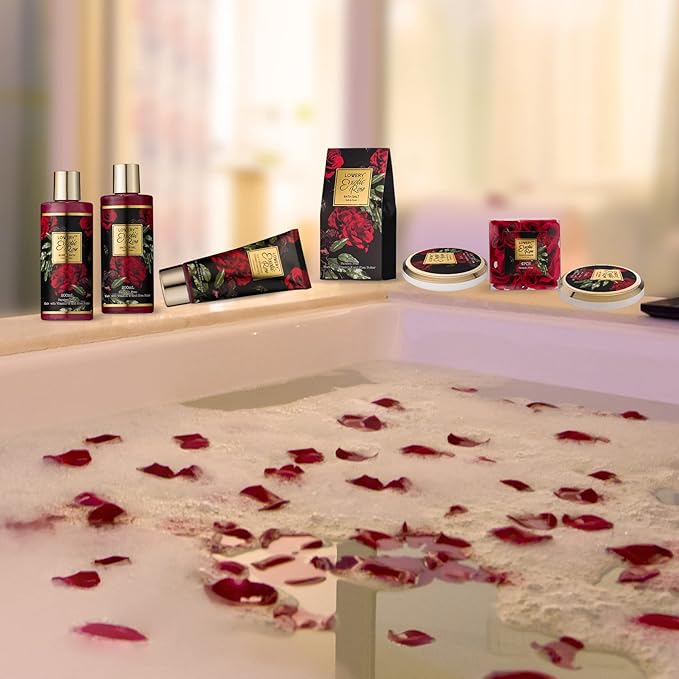 Christmas Gifts from Daughter and Son, Spa Bath and Body Gift Set, Exotic Rose Gift Basket for Women & Men, Thank You, Birthday, Mom, Personalized Gifts with Body Scrub, Bubble Bath, Lotion & More