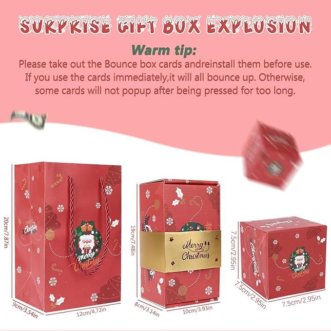 Surprise Gift Box Explosion,Pop-Up Explosion Gift Box,Merry Christmas Folding Bouncing Gift Boxes,Unique Folding Bouncing Red Envelope Gift Box, Christmas Birthday Surprise Blast Gift Boxes (Red)