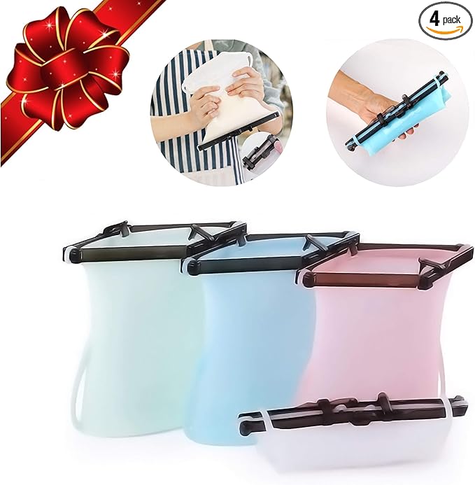 Reusable Food Bag Silicone Storage Dishwasher Safe Easy Dry Bags Food Bunker Flat Bottom Freezer Bags No Pop Open Stand-Up Snack & Sandwich Bags Reusable Ziplock Silicone Sous Vide Bag