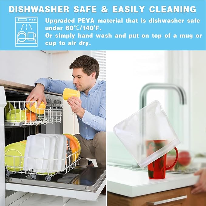 10 Pack Dishwasher reusable bags Silicone,BPA Free, Leakproof Freezer Bags, reusable silicone bags for Lunch Marinate Food Travel - 3 Gallon 4 Sandwich 3 Snack Bags