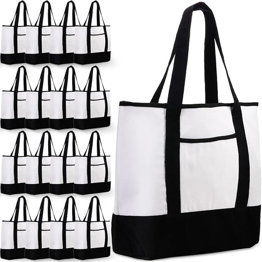 Reginary 16 Pcs Canvas Tote Bags Bulk with Outer Pocket 18 Inch Reusable Shopping Grocery Blank Tote Bag for Women Mother DIY