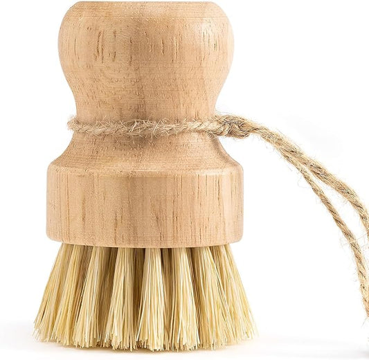 Bamboo Dish Brush 1-Pack - Natural Wood Dish Scrub Brush with Sisal Bristles for Cleaning Pots Pans and Sink - Eco-Friendly Kitchen Scrubber