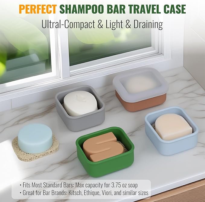 Shampoo Bar Travel Case with Draining Pad | Leakproof Silicone Small Travel Soap Case | Ultra-Compact for Gym, Camping, Business Trip (Mocha Brown)