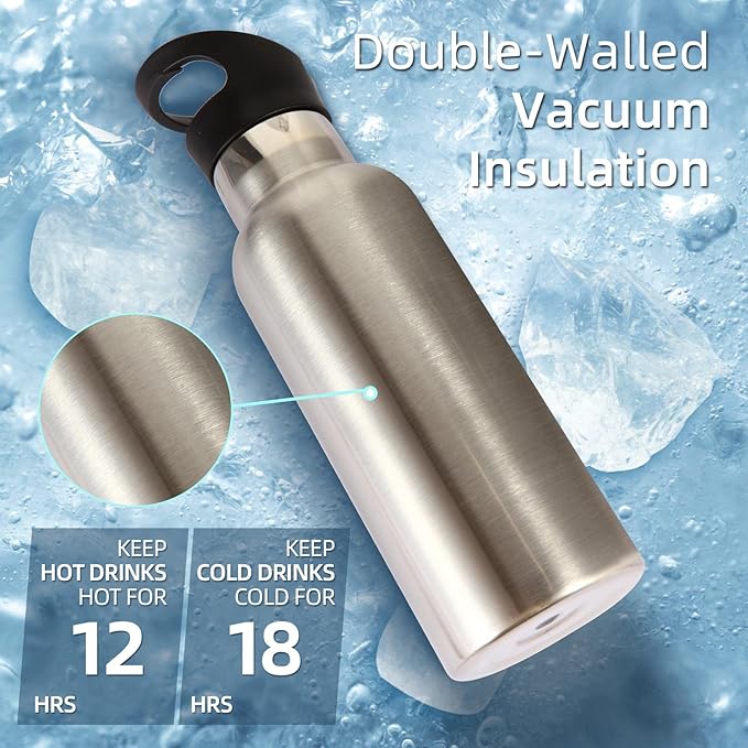 Volhoply 17oz Insulated Water Bottle Bulk 8 Pack,Stainless Steel Kids Water Bottles with Straw Lid,Reusable Metal Water Bottle,Double Wall Vacuum Sports School Flask Keep Cold (Silver,8 Set)