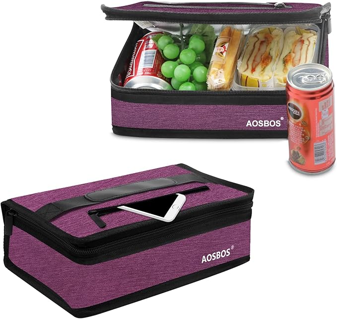 Aosbos Small Insulated Lunch Bag - Compact Lunch Box for Portion Control, Work & Office, Purple