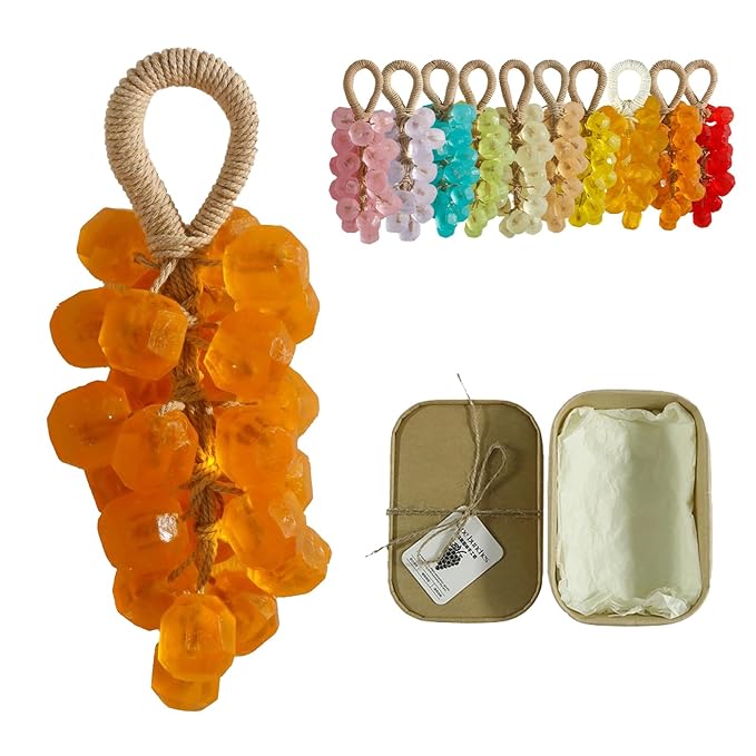 Handmade Grape Soap on a Rope, Natural Cold Process Cluster Soap Bar for Hand Wash and Bath, Decorative & Long Lasting Fragrance, Gift Set for Women Men (1, Calendula)