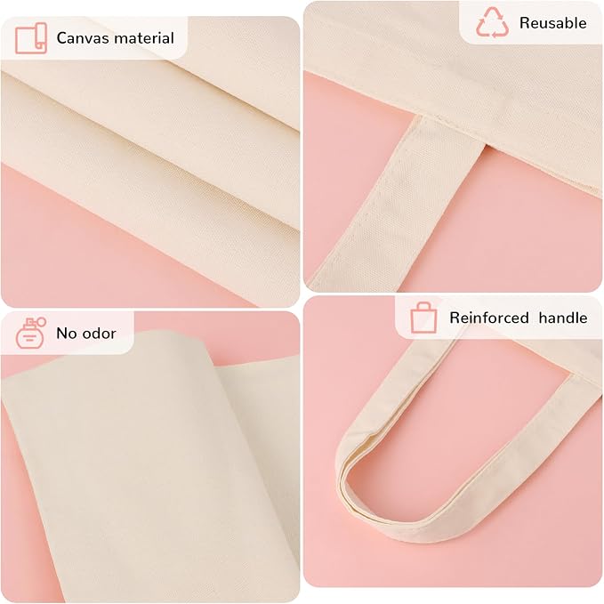 Petallush 24 Pack Canvas Tote Bags Bulk, Reusable Blank Tote Bags with Handles & Acrylic Paint Set, Small Cotton Tote Bag