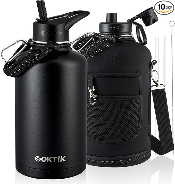COKTIK 84oz Half Gallon Water Bottle - Triple Insulated Stainless Steel Flask, 48hr Cold Retention, Leakproof & BPA-Free, Large Water Jug for Gym, Hiking, Camping, Outdoor Sports (Midnight)