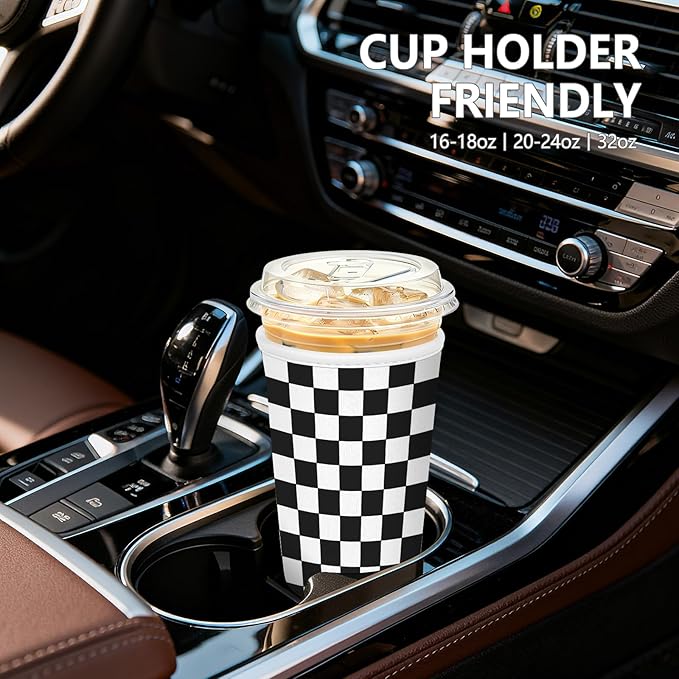 3 Pack Iced Coffee Sleeve, Reusable Insulated Neoprene Cup Sleeve for Cold & Hot Drinks Beverages, Cup Holder for 16-32oz Coffee Cups, Black Plaid