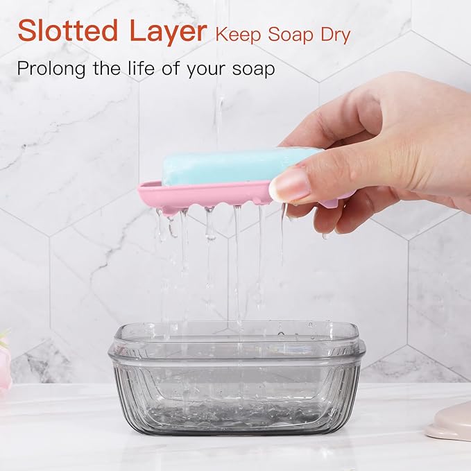 Quatish Bar Soap Holder Dish, Leakproof Travel Soap Case for Shower, Portable Travel Size Toiletries Camping Essentials for Gym, Dorm, Bathroom, Pink