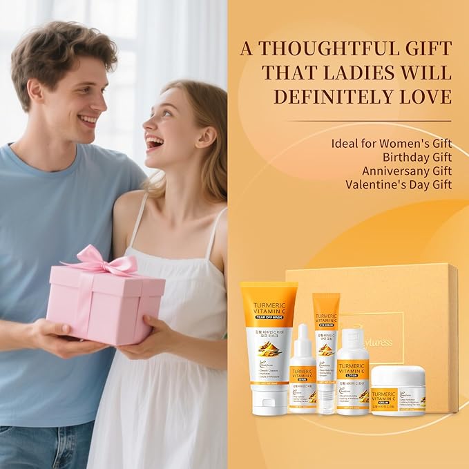 Turmeric Skin Care Set for Women, 5Pcs Hydrating & Nourishing Facial Care Kit with Cleanser, Toner, Serum, Eye Cream & Moisturizer – Soothing & Revitalizing Daily Skincare Gift Set