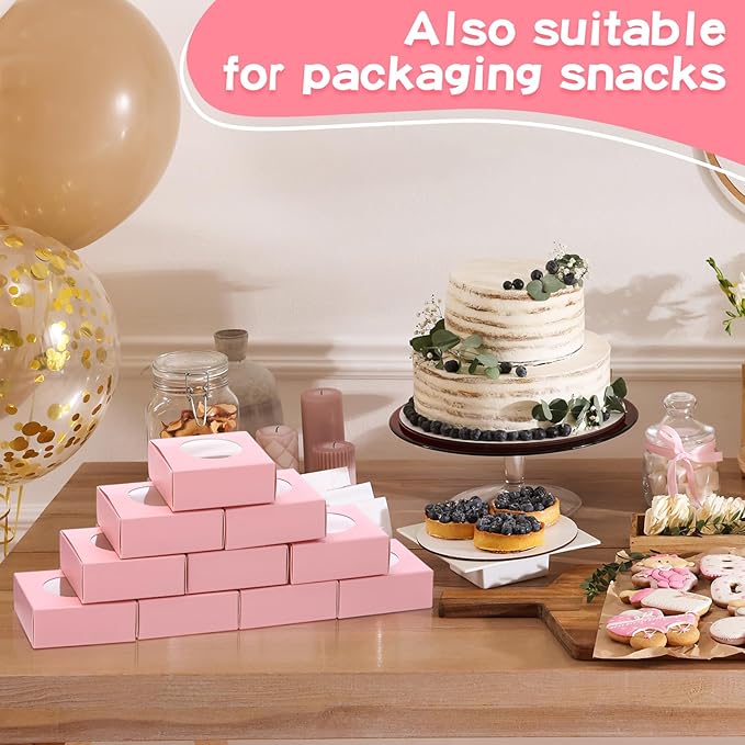 TaoBary 100 Pcs Soap Boxes for Homemade, 3 x 3 x 1.2 Inch Small Paper Gift Packaging Boxes with Window, Gift Wrappers for Soap Packaging Making Party Favor(Round,Pink)