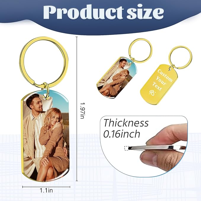 Custom Keychain Double Sided Personalized Picture Text Keychains Engraving Photo Key chains Gifts for Women Boyfriend