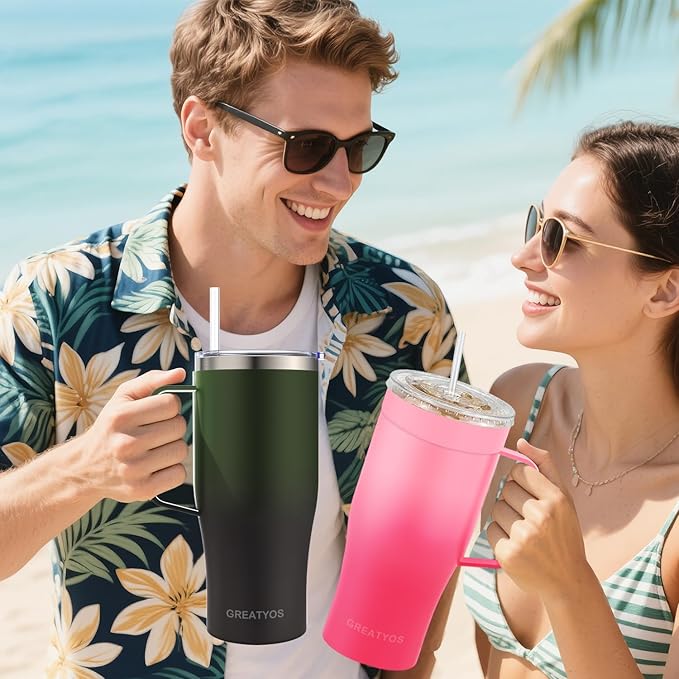 Universal Iced Coffee Sleeve with Handle - Insulated Double Wall Reusable Stainless Steel Holder Insulator for Cold Drinks Fits Small Medium Large To Go Cups Gifts for Men Women Him Her (Black Forest)