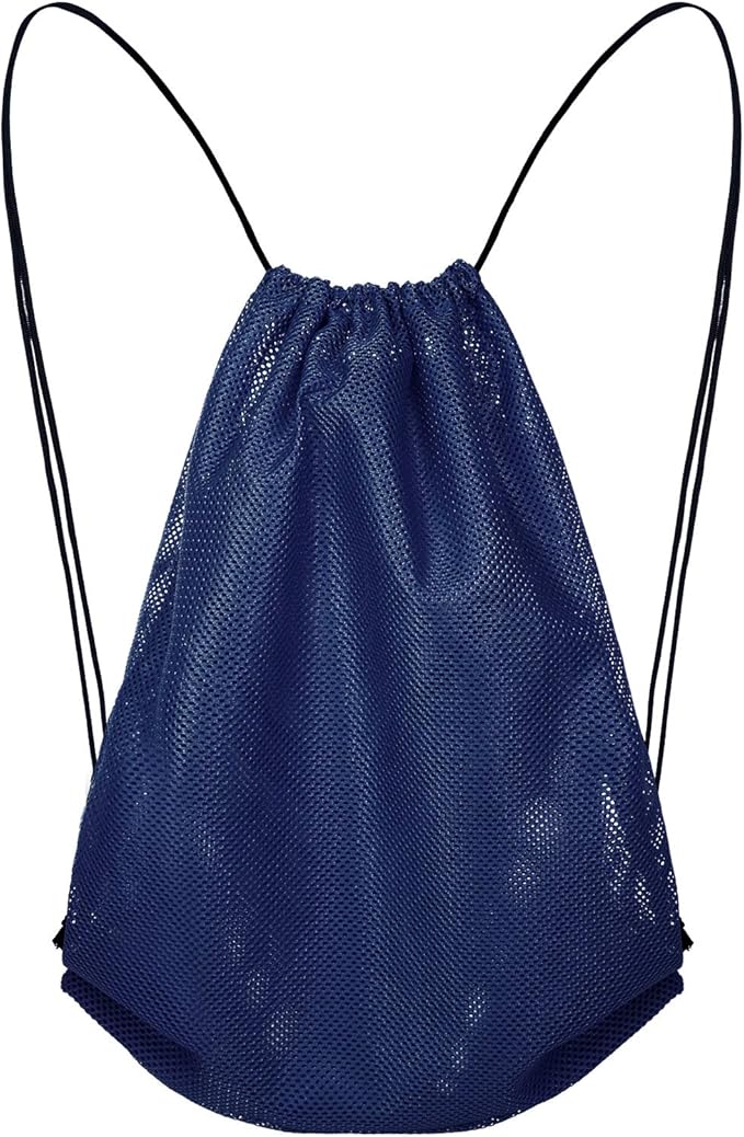 Frienda Mesh Drawstring Backpack Bag Multifunction Mesh Bag for Beach Swimming Gym Clothes Travel Workout Gear (Navy Blue)