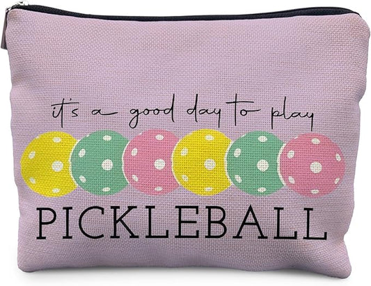 Pickleball Gifts for Women: Colorful Makeup Bag, It's a Good Day to Play Cosmetic Toiletry Bag, Gifts for Pickleball Lovers (Purple)