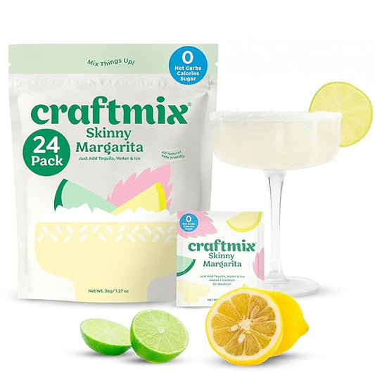 Craftmix Skinny Margarita Cocktail & Mocktail Drink Mixer, Skinny Mixes - Water Flavoring Packets - Made With Real Fruit - Vegan, No-Carb, No-Sugar, Non-GMO, Dairy Free, Gluten Free, 24 Pack