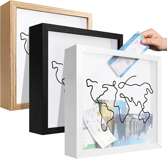 Travel Shadow Photo Keepsake Memory Box Ticket Keepsake Honeymoon Fund Box with Slot Frame Adventure Best Gift for Keepsake International Traveler Women Men People Who Travel Hiker Unique
