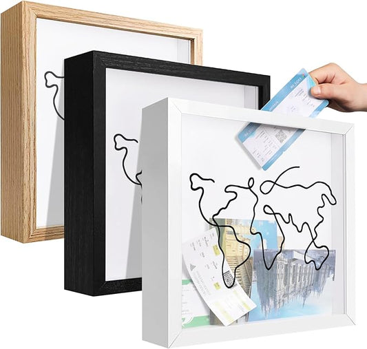 Travel Shadow Photo Keepsake Memory Box Ticket Keepsake Honeymoon Fund Box with Slot Frame Adventure Best Gift for Keepsake International Traveler Women Men People Who Travel Hiker Unique