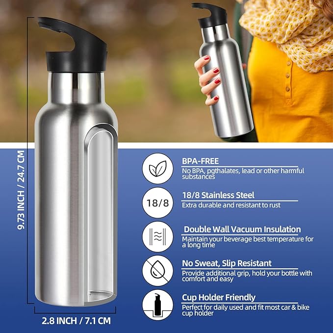 Volhoply 17oz Insulated Water Bottle Bulk 8 Pack,Stainless Steel Kids Water Bottles with Straw Lid,Reusable Metal Water Bottle,Double Wall Vacuum Sports School Flask Keep Cold (Silver,8 Set)