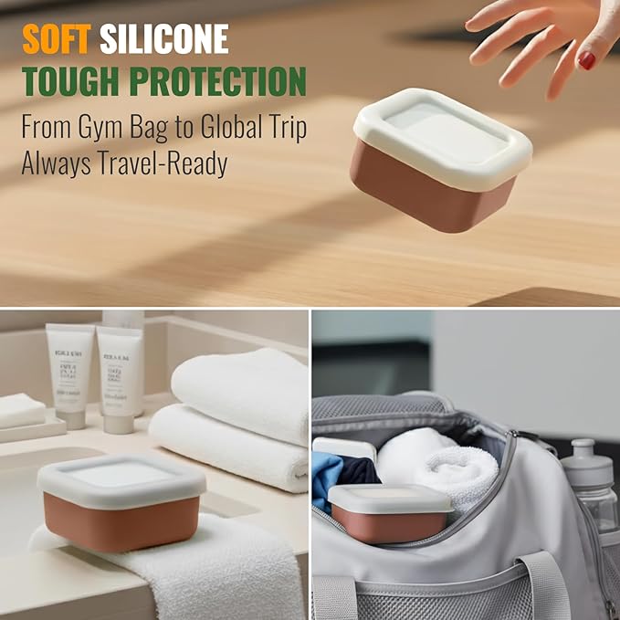 Shampoo Bar Travel Case with Draining Pad | Leakproof Silicone Small Travel Soap Case | Ultra-Compact for Gym, Camping, Business Trip (Mocha Brown)