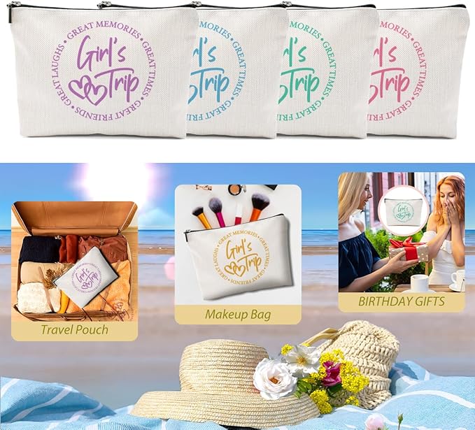 5 Pcs Girls Trip Gifts Favors, Girls Weekend Gifts Makeup Bag, Bestie Gifts Weekend Bag Travel Gifts Vacation Cosmetic Bag, Friendship Gifts for Women Friends, Graduation Wedding Gifts Toiletry Bag