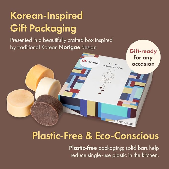 Handmade Solid Dish Soap Gift Set – 4 Vegan Bars in Korean Traditional Design Box