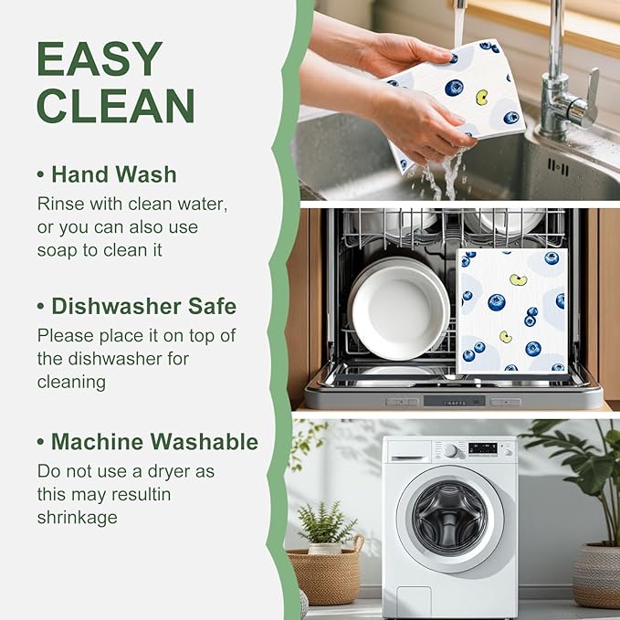 Swedish Dishcloths for Kitchen, 6 Pack, Reusable Paper Towels Washable,Super Absorbent, Fast Dry Cleaning Cloths,Non-Scratch, No Odor, Biodegradable Cleaning Cloths.