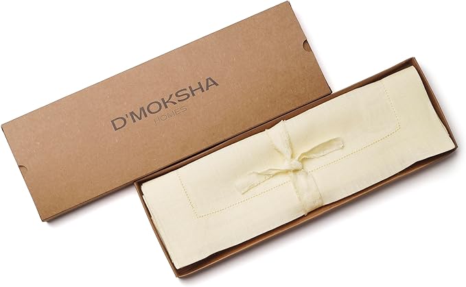 D'Moksha Homes Cream Linen Cloth Placemats Set of 4-100% Pure Linen Hemstitch Placemats 14 x 19 Inch - Classic Hemstitch Table Place Mats for Christmas, Holiday - Handcrafted and Machine Washable