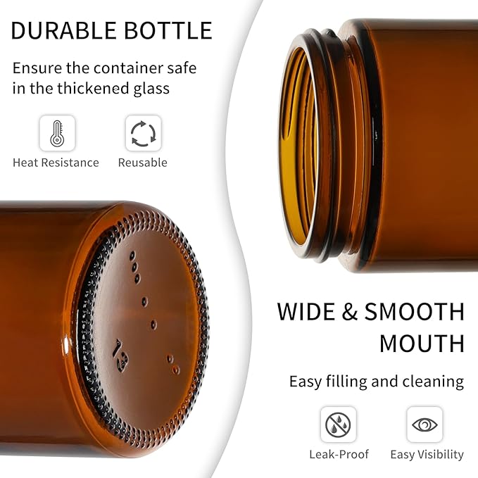 KEYWING 4oz Amber Glass Jars with Black Lids, 48 Pack Empty Cosmetic Containers Small Glass Jars with Inner Liners for Creams, Lotions, Ointments and Powders