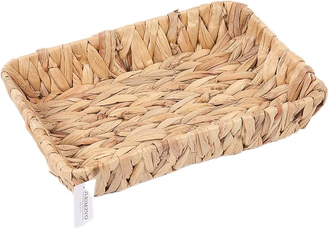 Hand-Woven Large Storage Baskets, Water Hyacinth Wicker Baskets for Organizing,Woven Baskets, Organizer, Natural Container，13.38” x 9.5” x 2.75”