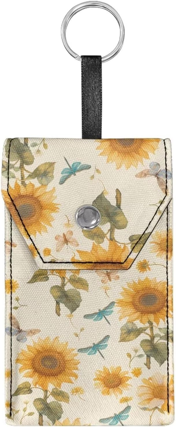 Tissues Purse Pocket Hanging Rope Travel Tissue Pouch Snap Button Enclosed Pocket Tissue Holder for Coin Purse 5.5 x 3.1 Inches Sunflower Butterfly