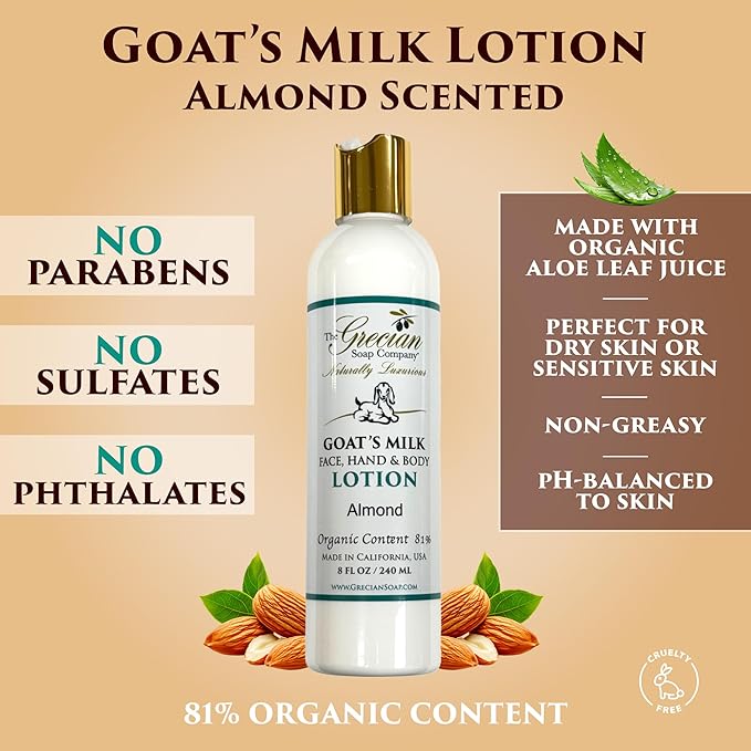 The Grecian Soap Company Deluxe Gift Basket for Women - 6pcs Goat Milk & Olive Oil Skin Care Set, Birthday Gifts, Spa Gift, Bridal Shower Gifts, Gifts for Mom, Almond Scent, Handmade in the USA