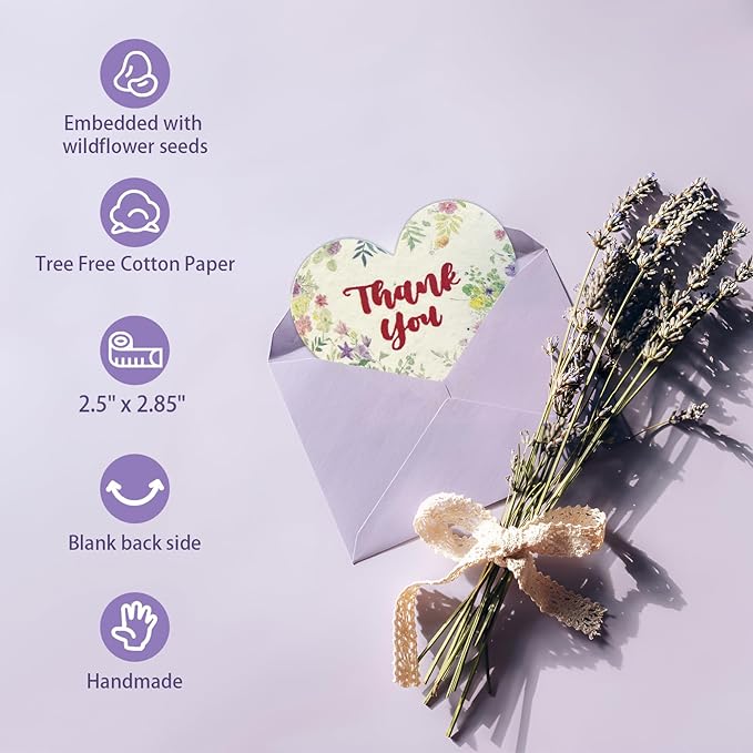 nulala 20Pack 'Thank you' Greeting Cards,Plantable Seed Paper Cards Embedded with Wildflower, Eco-Friendly Card for Gift Wrapping, Mother's Day, Thanksgiving,Graduation Gifts