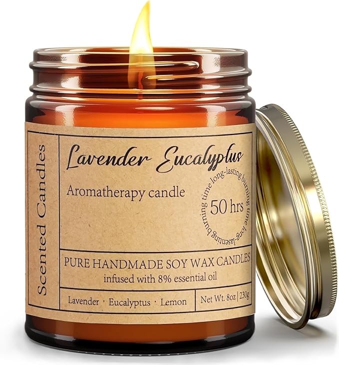 Lavender Eucalyptus Candles for Home Scented - 8oz Aromatherapy Candles for Relaxation Anxiety Stress Relief Non Toxic, Calming Candles Gifts for Women Soothing Relaxing Bath Yoga Meditation