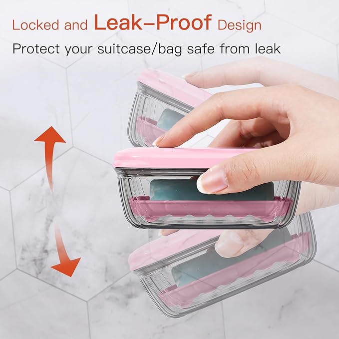 Quatish Bar Soap Holder Dish, Leakproof Travel Soap Case for Shower, Portable Travel Size Toiletries Camping Essentials for Gym, Dorm, Bathroom, Pink