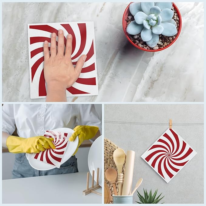 Swedish Dishcloths for Kitchen, Christmas Xmas Snowflake Red Kitchen Dish Towels for Washing Dishes, 4 Pack Reusable Paper Towels, Sponge Cloths for Winter Holiday Baking Cooking Home Cleaning